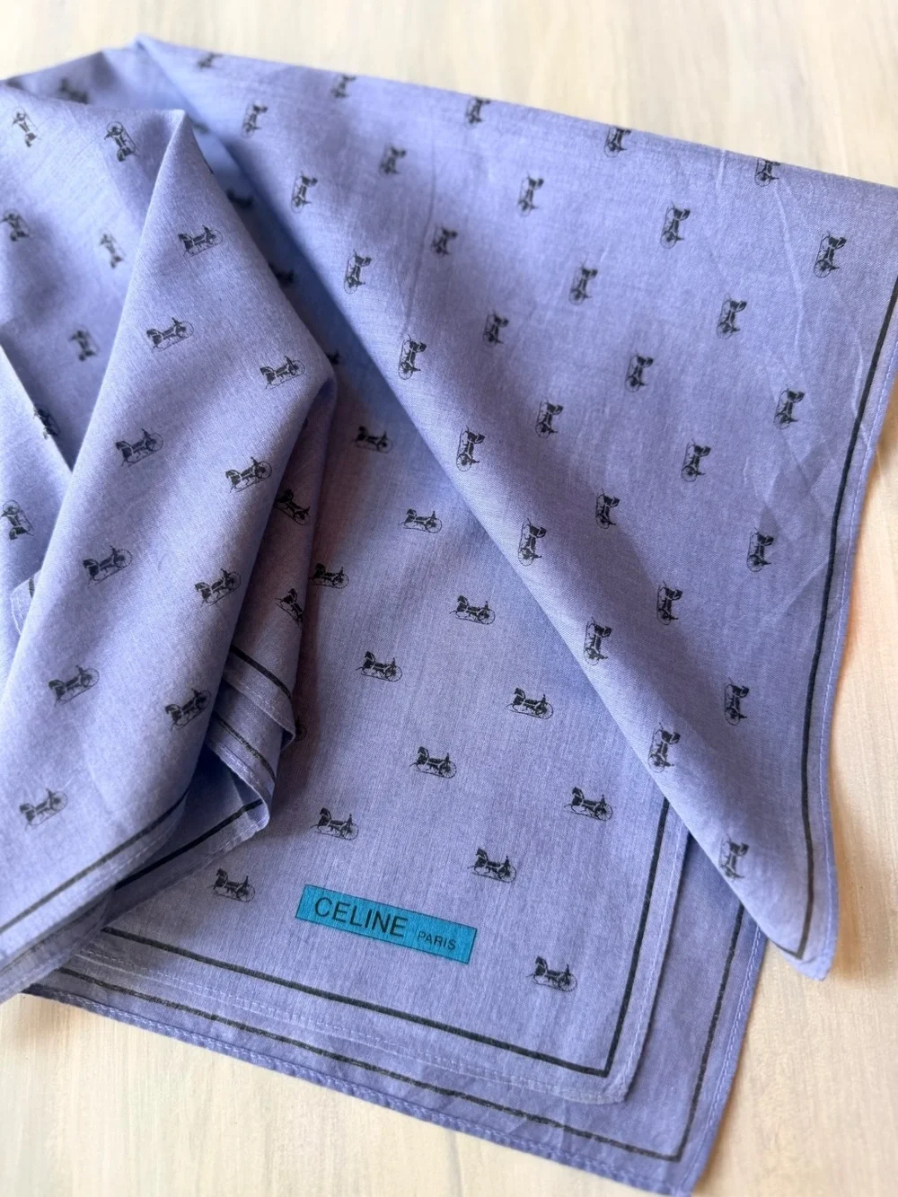 Celine Paris periwinkle blue purple all-over iconic carriage micro print scarf